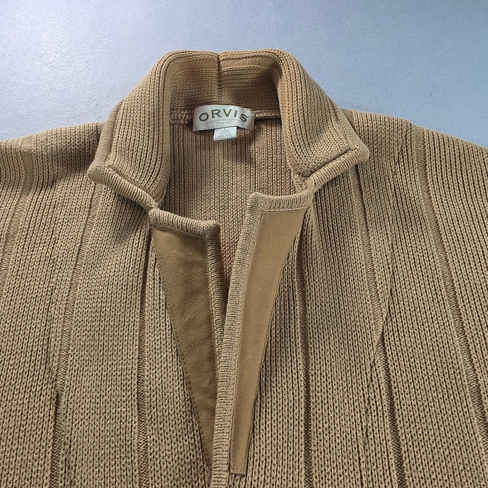 Orvis Vintage 90s Hawker Heavy Ribbed Knit Cardigan Sweater Elbow Patches Large - Picture 4 of 8